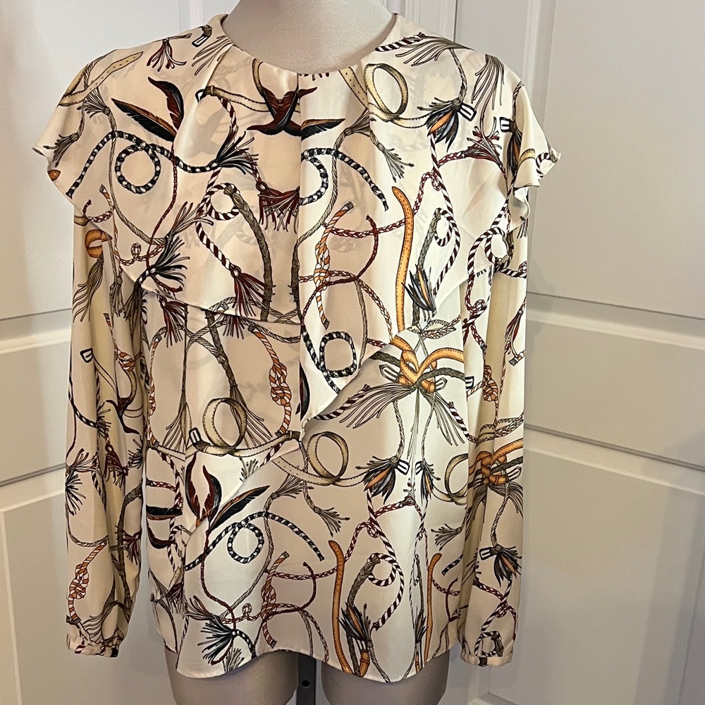 Zara Cream and Brown Patterned Blouse
